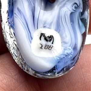 Blue jay - glass studio button by Mary Gaumond.