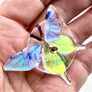 Kay Ferguson fused glass studio button of a butterfly.