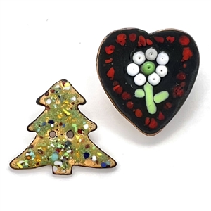 Two studio enamel buttons by Herman Lowenstein.