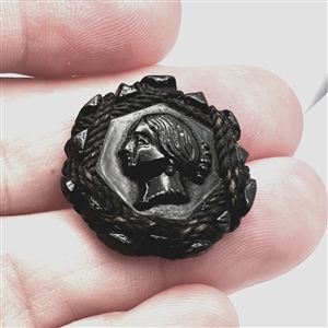 EXTREMELY RARE Div. I - Black glass cord bound button.