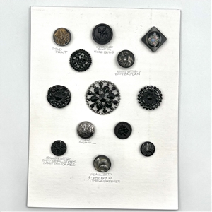 Card of 13 - Div. I black glass buttons.