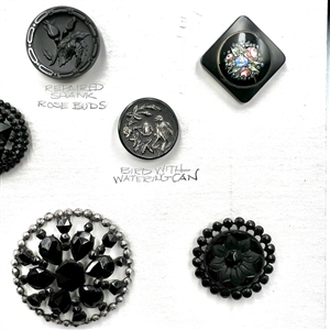 Card of 13 - Div. I black glass buttons.