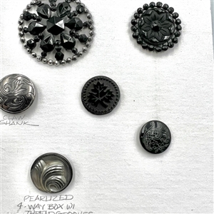 Card of 13 - Div. I black glass buttons.