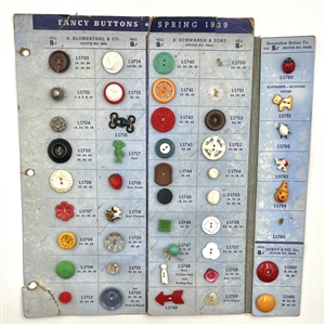 Six salesman sample cards of Vintage plastic buttons.