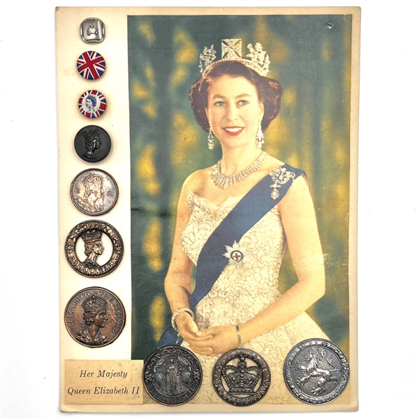 Card of 10 Queen Elizabeth II buttons. 