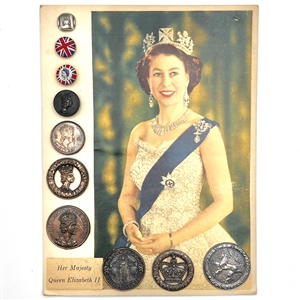 Card of 10 Queen Elizabeth II buttons. 