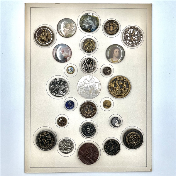 Card of 25 assorted buttons of people etc.