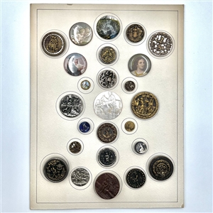 Card of 25 assorted buttons of people etc.