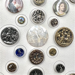 Card of 25 assorted buttons of people etc.