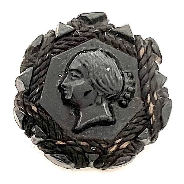 EXTREMELY RARE Div. I - Black glass cord bound button.
