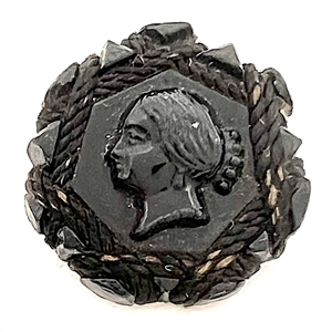 EXTREMELY RARE Div. I - Black glass cord bound button.