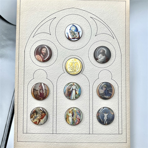 Card of 15 religious themed buttons by Harry James Wessel.