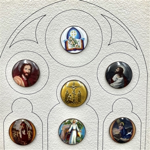 Card of 15 religious themed buttons by Harry James Wessel.