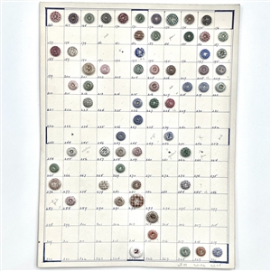 Card of 60 numbered china calico buttons.