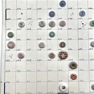 Card of 60 numbered china calico buttons.