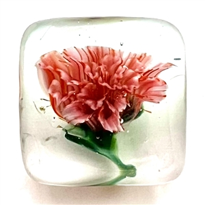 Mary Gaumonds pink carnation glass studio button. 