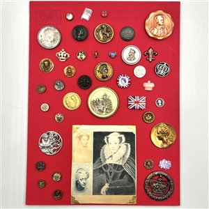 Card of 40 British Royalty themed buttons.