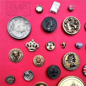 Card of 40 British Royalty themed buttons.