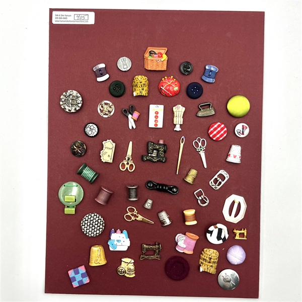 Card of 51 (mostly) sewing themed buttons .