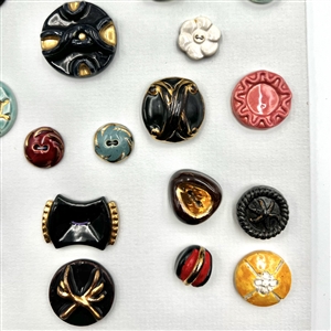 Card of 33 Italian and French ceramic buttons. 