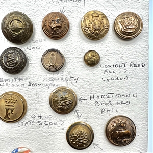 Card of 21 mostly uniform buttons.