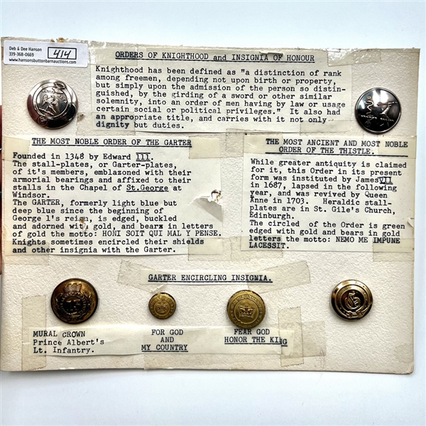 Card of 6 buttons - Livery and Uniform including Orders of Distinction.
