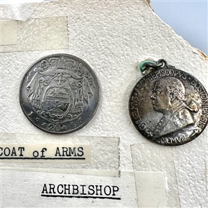 Card of 5 Ecclesiastic Livery buttons and one medal.