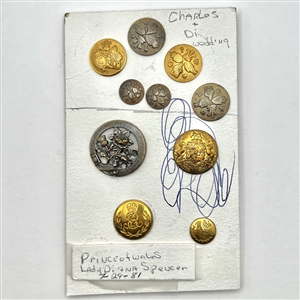 Card of 10 Livery Prince of Wales and Lady Diana Spencer wedding buttons.