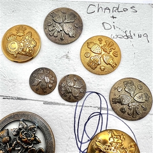Card of 10 Livery Prince of Wales and Lady Diana Spencer wedding buttons.