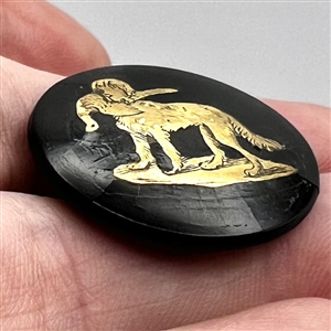 RARE paper maché (?) sporting button with brass hunting dog.