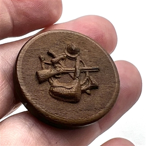 Pressed horn sporting button of hunting objects.