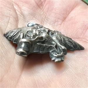 Stamped French white metal realistic Greenman.