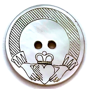 Incised and inked pearl Irish Claddagh button.