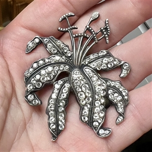 HUGE French white metal realistic lily with sparkling pastes.