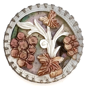A 19th c. Carved pearl button of grapes.