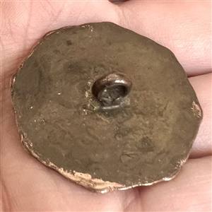An 18th c. Copper Colonial button in a hexagon shape with chased border. 