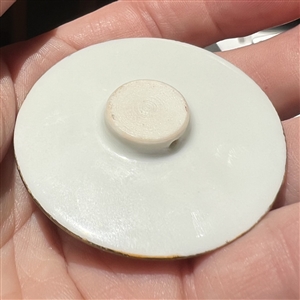 HUGE Kutani Japanese porcelain button of pagodas in Mt. Fuji scene.