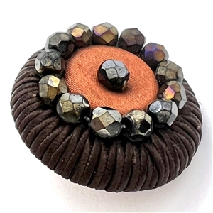 A 19th c. Fabric button with big faceted black glass beads.