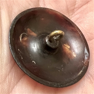 A 19th c. Tortoise button with abalone and metal inlay of grapes. 