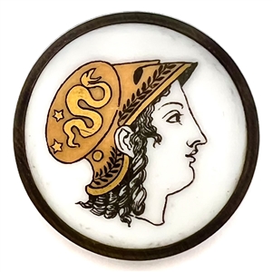 A 19th c. Polychrome painted Liverpool transfer button of Minerva/Athena.
