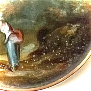 An 18th c. Painting under glass of a couple in a landscape scene.