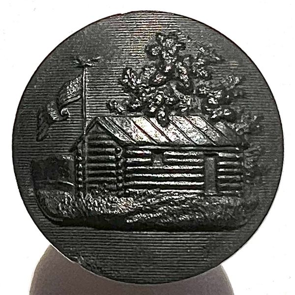 SCARCE horn 1840 Harrison log cabin political button.
