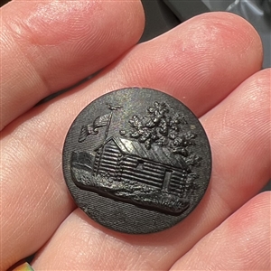 SCARCE horn 1840 Harrison log cabin political button.