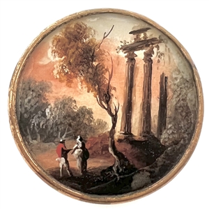 An 18th c. Painting under glass of a couple visiting ruins.