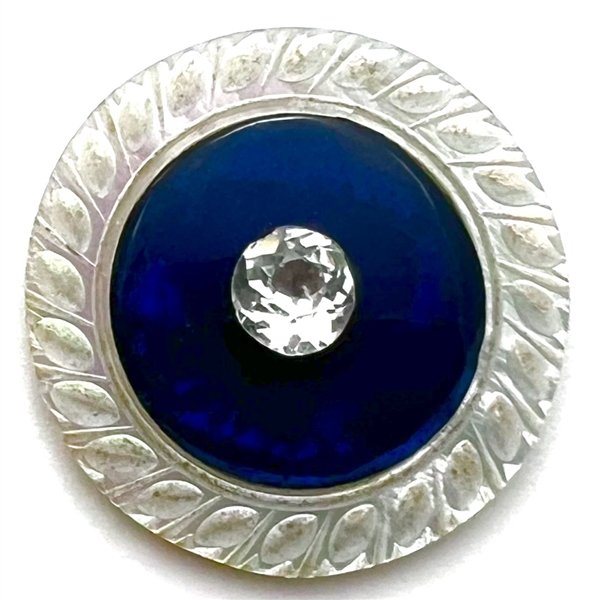 An 18th c. pearl with cobalt glass center and paste pin shank.
