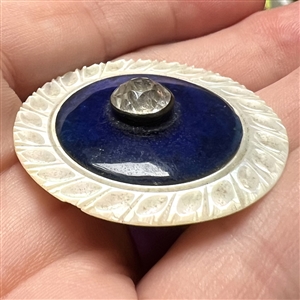 An 18th c. pearl with cobalt glass center and paste pin shank.