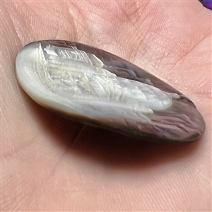 Cameo carved smoky pearl button of a domed building with flags flying.