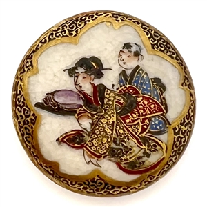 “Naughty" Satsuma button of man and woman interacting.