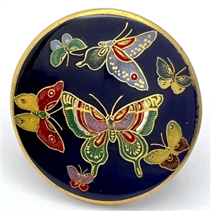 Extra large Satsuma cobalt button of seven butterflies.