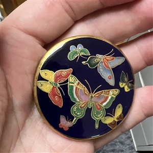 Extra large Satsuma cobalt button of seven butterflies.